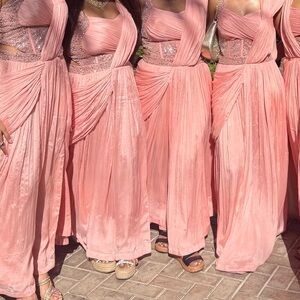 Women’s Pink Chiffon Evening Dress with Draped Sari-Inspired Skirt